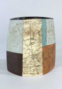 BERNARD IRWIN (b. 1953) studio pottery vase, design in blocks of mottled white, blue, tan and