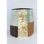 BERNARD IRWIN (b. 1953) studio pottery vase, design in blocks of mottled white, blue, tan and