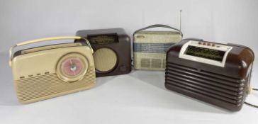 FOUR VINTAGE RADIOS, comprising Bush brown bakelite DAC90A and DAC10 radios, Bush Cream portable