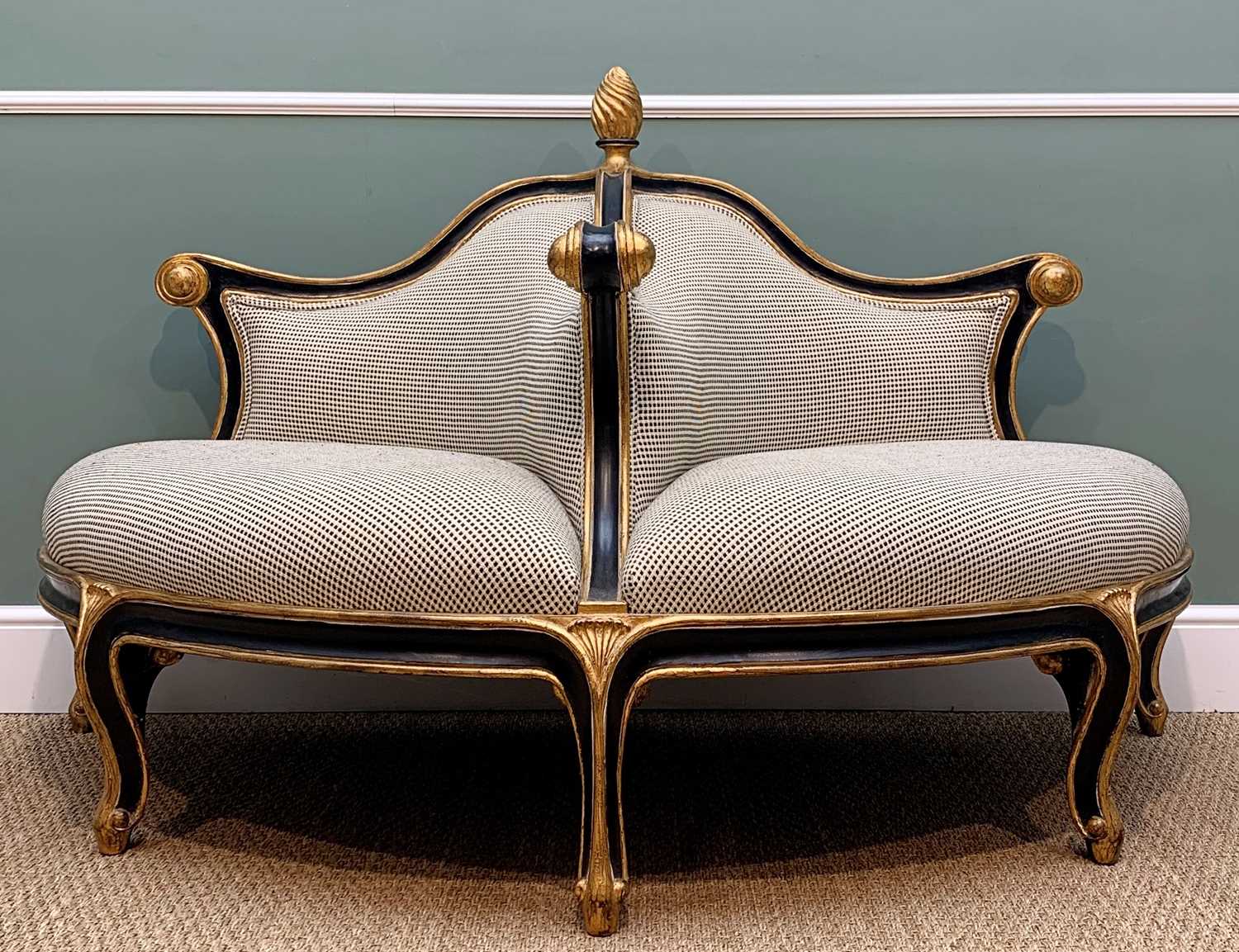 CHRISTOPHER GUY DOUBLE CONVERSATION SOFA, with ebonised & gilt detail, 165 cm long - Image 3 of 21