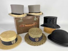 ASSORTED VINTAGE GENT'S HATS, comprising pair grey felt top hats by Woodrow (Piccadilly, London),