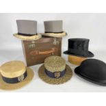 ASSORTED VINTAGE GENT'S HATS, comprising pair grey felt top hats by Woodrow (Piccadilly, London),