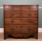 19TH CENTURY MAHOGANY CHEST, moulded top above 2 short and 3 graduated long drawers, bracket feet,