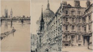 WILLIAM MONK (1863–1937) three engravings - 'View of Watling St.', 'View of Hungerford Bridge', '
