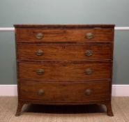 REGENCY MAHOGANY BOWFRONT CHEST, fitted 4 graduated long drawers, splayed bracket feet, 102h x