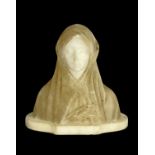 ITALIAN ALABASTER BUST, of a youthful maiden in a cowl, on base, 17cms high Comments: base damage,