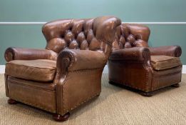 PAIR RALPH LAUREN LEATHER 'WRITER'S' EASY ARMCHAIRS, button upholstered, 94cm high (2) Comments: one