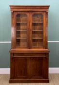 LATE VICTORIAN WALNUT BOOKCASE, glazed doors enclosing adjustable shelves on a cupboard base with