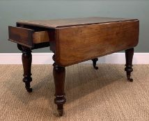 19TH CENTURY MAHOGANY PEMBROKE TABLE, moulded dropflap top, secret end drawer, baluster legs, barass
