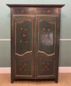 19TH CENTURY FRENCH PAINTED ARMOIRE, shaped cornice above later painted floral frieze, panelled