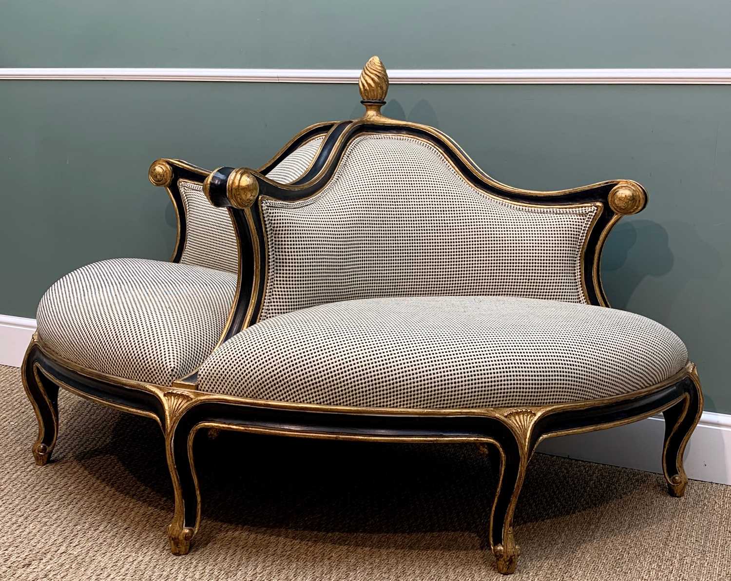 CHRISTOPHER GUY DOUBLE CONVERSATION SOFA, with ebonised & gilt detail, 165 cm long - Image 4 of 21