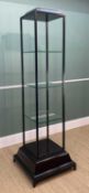 MODERN PAINTED METAL AND HARDWOOD DISPLAY STAND, with glass shelves, 195cm high