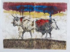 LUIS CARLOS BARRIOS (Columbian-Mexican, 1953-2011), watercolour - Bull, signed and dated, 58 x 77cm