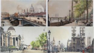 AFTER EDWARD KING, etchings with colour - 'Blackfriars Bridge' & 'Westminster Abbey' etched by C. H.