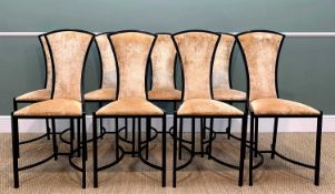 TOM FAULKNER SET 8 DINING CHAIRS, the black painted metal fan backs with cream crushed velvet