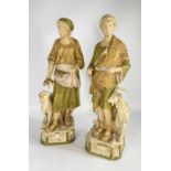 PAIR LARGE ROYAL DUX PORCELAIN FIGURES, of goatherd and shepherdess, on floral decorated plinth