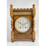 EARLY 20TH CENTURY WALNUT 8-DAY MANTEL CLOCK, the enamelled William Morris style dial within cast