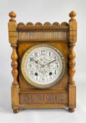EARLY 20TH CENTURY WALNUT 8-DAY MANTEL CLOCK, the enamelled William Morris style dial within cast