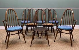 SET EIGHT STAINED BEECH ERCOL-STYLE WINDSOR QUAKER DINING CHAIRS, possibly Priory of Manchester,