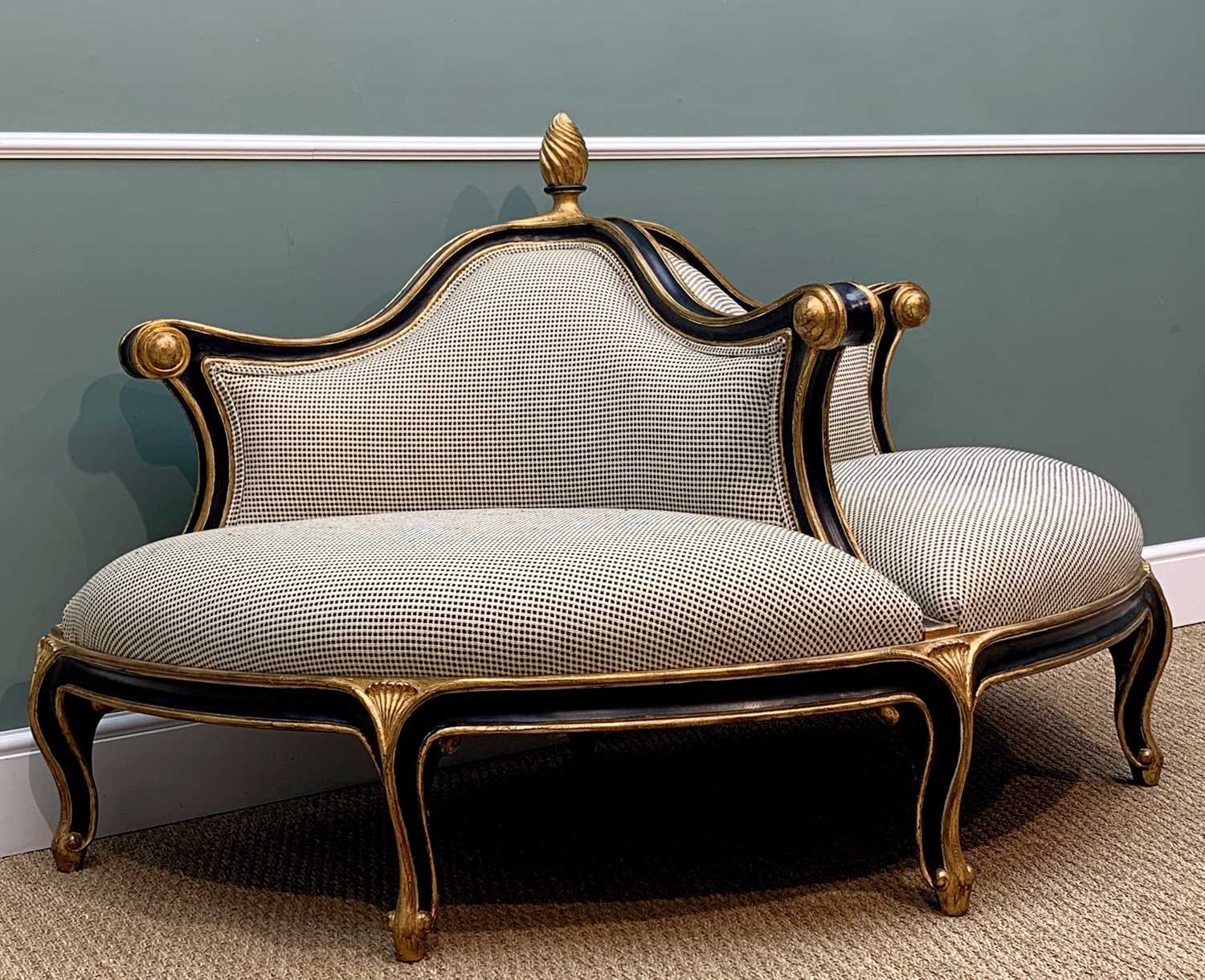 CHRISTOPHER GUY DOUBLE CONVERSATION SOFA, with ebonised & gilt detail, 165 cm long - Image 2 of 21