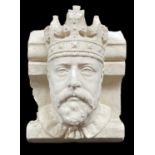 PLASTER HEAD OF KING EDWARD VII, for an architectural corbel on Llandaff Cathedral, 46cm h