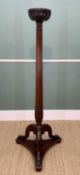 19th CENTURY CARVED MAHOGANY TORCHERE, with fluted half-spherical platform above leaf capped