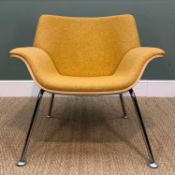 BRIAN KANE FOR HERMAN MILLER; SWOOP ARMCHAIR, mustard yellow fabric upholstery to pale ply-wood