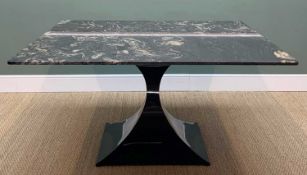 TOM FAULKNER 'CAPRICORN' DINING TABLE, black painted waisted metal support and square polished stone