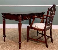 REGENCY-STYLE HARDWOOD WRITING DESK, 121 cm long, together with a Prince of Wales feather back