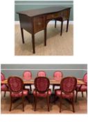 REGENCY STYLE MAHOGANY DINING TABLE, 8 CHAIRS & SIDEBOARD, the twin pedestal table with broad