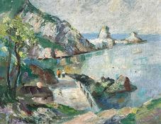 ‡ H.EDMUNDS CRUTE oil on board - 'Ansty Cove Torquay', signed, inscribed and titled verso, 22 x