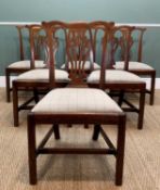 SET SIX PROVINCIAL GEORGIAN MAHOGANY DINING CHAIRS, with pierced vase splats, drop-in seats on