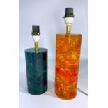 TWO MID-CENTURY 'SHATTERLINE' ACRYLIC TABLE LAMPS, c.1960s, one in orange, the other in blue, with