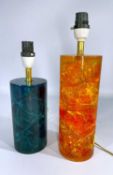 TWO MID-CENTURY 'SHATTERLINE' ACRYLIC TABLE LAMPS, c.1960s, one in orange, the other in blue, with