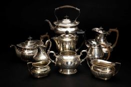 ASSORTED ELECTROPLATED TEAWARES, including five piece tea and coffee set with gadrooned bodies (17)
