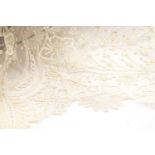 ANTIQUE BRUSSELS LACE VEIL, triangular, finely stitched with flowers, leaves, ferns etc., 280cm l