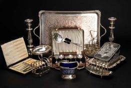 ASSORTED ELECTROPLATE, comprising mainly tablewares, and including butter dishes, egg cruet,
