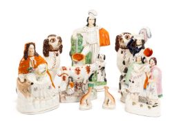 ASSORTED VICTORIAN STAFFORDSHIRE POTTERY FIGURES, including Little Red Riding Hood and Elijah & Ruth