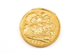 VICTORIA GOLD HALF SOVEREIGN, 1894, veiled head, 3.9g Comments: F - rubbed, milled edge polished,