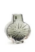 GEOFFREY BAXTER FOR WHITEFRIARS Glass, starburst vase in charcoal grey, neck retains label, 15cms