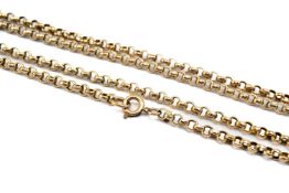 9CT GOLD MUFF CHAIN, circle link, 110cms long, 21.2gms Provenance: private collection Ceredigion