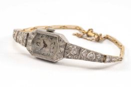 18CT WHITE & YELLOW GOLD DIAMOND SET COCKTAIL WATCH, marked to back cover 'Platine 454', stamped '