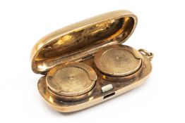 9CT GOLD DOUBLE SOVEREIGN CASE, scroll engraved with initials, 29.6gms Provenance: private