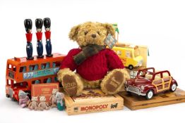ASSORTED TOYS/GAMES, including wooden cased Monopoly set, wooden toy bus, various Sylvanian Families