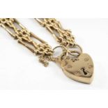 9CT GOLD GATE LINK BRACELET, heart shaped padlock, 14.7gms Provenance: deceased estate