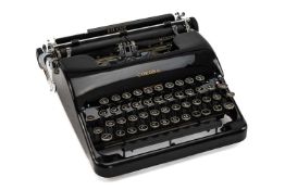 VINTAGE CORONA TYPEWRITER, finished in mirror-black with floating shift and silent carriage, with