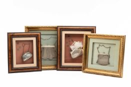 FOUR 19th CENTURY COIN PURSES, all framed, two pocket type and two mesh type (4)