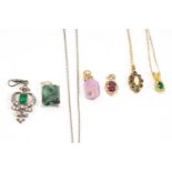 ASSORTED JEWELLERY comprising 9ct gold sapphire and opal pendant on 9ct gold fine chain, four gem