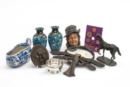 ASSORTED DECORATIVE ITEMS, including Staffordshire blue and white bordaloue, pair Japanese cloisonné