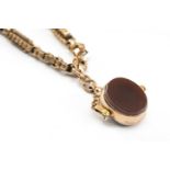 9CT GOLD ALBERT MULTI-LINK CHAIN, revolving carnelian and bloodstone fob, 39cms long, 22.8gms